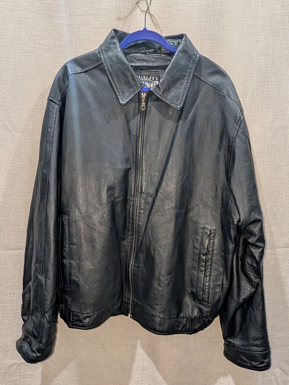 Men's Black Leather Zip-Front Jacket